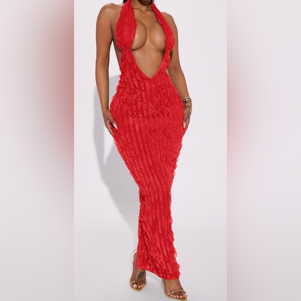 Elegant Red Textured Dress